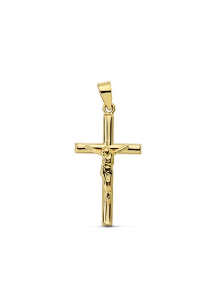 18K CRUZ ORO AMARILLO CON CRISTO REDONDA 21X13 MM