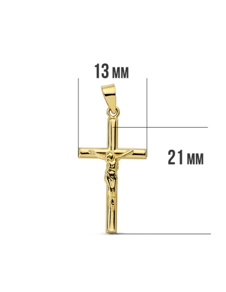 18K CRUZ ORO AMARILLO CON CRISTO REDONDA 21X13 MM