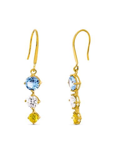 18K PENDIENTES ORO AMARILLO CON PIEDRAS COLOR...