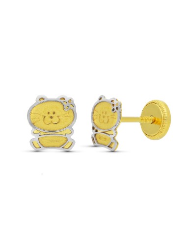 18K PENDIENTES ORO BICOLOR GATITA 6X5 MM CIERRE...