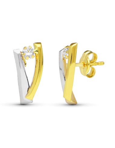 18K PENDIENTES BANDAS ORO BICOLOR 11X6 MM...