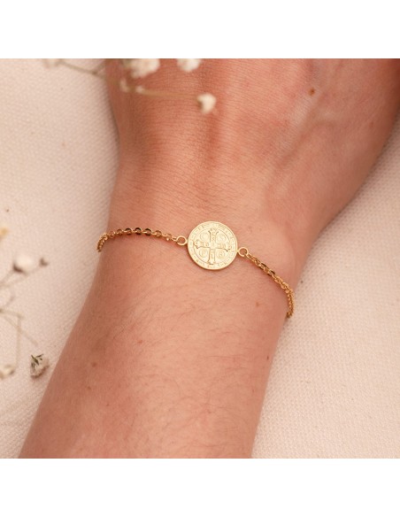 18K PULSERA ORO AMARILLO CON MEDALLA ORO AMARILLO SAN BENITO 12 MM.  LARGO: 18+2 CM