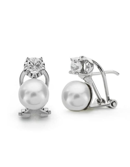 18K PENDIENTES ORO BLANCO PERLA CULTIVADA 7-4.5 MM CIERRE OMEGA