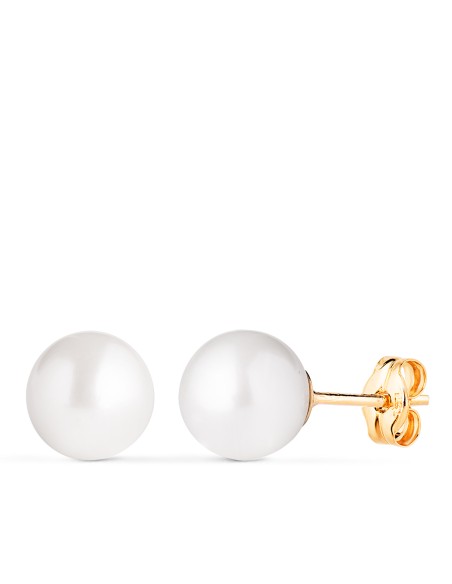 18K PENDIENTES ORO AMARILLO PERLA CULTIVADA 8 - 8,5 MM CON CASQUILLA CIERRE PRESION