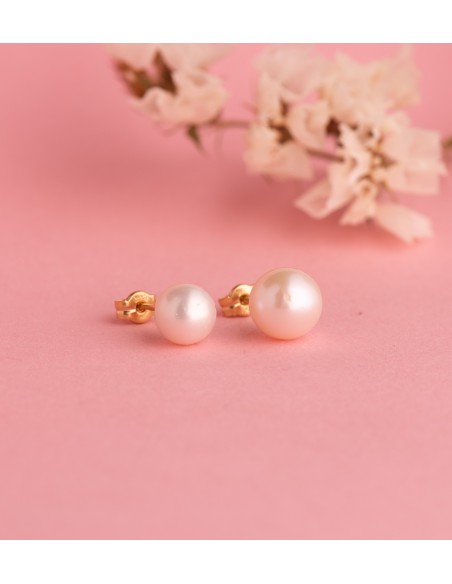 18K PENDIENTES ORO AMARILLO PERLA CULTIVADA 8 - 8,5 MM CON CASQUILLA CIERRE PRESION