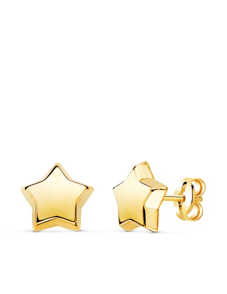 18K PENDIENTES ORO AMARILLO ESTRELLA LISA 8X8 MM. CIERRE PRESION