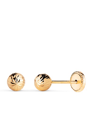 18K PENDIENTES ORO AMARILLO BOLA TALLADA HUECA....