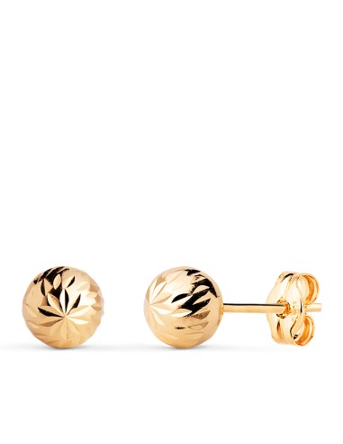 18K PENDIENTES ORO AMARILLO BOLA TALLADA HUECA....