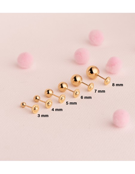 18K PENDIENTES ORO AMARILLO BOLA LISA BRILLA HUECA. ANCHO: 6 MM. CIERRE TUERCA