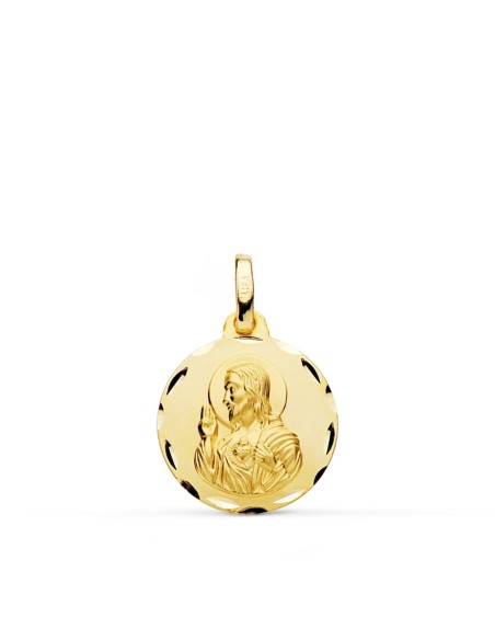 18K MEDALLA ORO AMARILLO CRISTO SAGRADO CORAZON DE JESUS TALLADA 16 MM