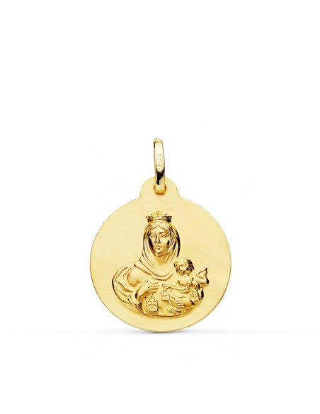 18K MEDALLA ORO AMARILLO VIRGEN DEL CARMEN LISA MATIZADA 20 MM