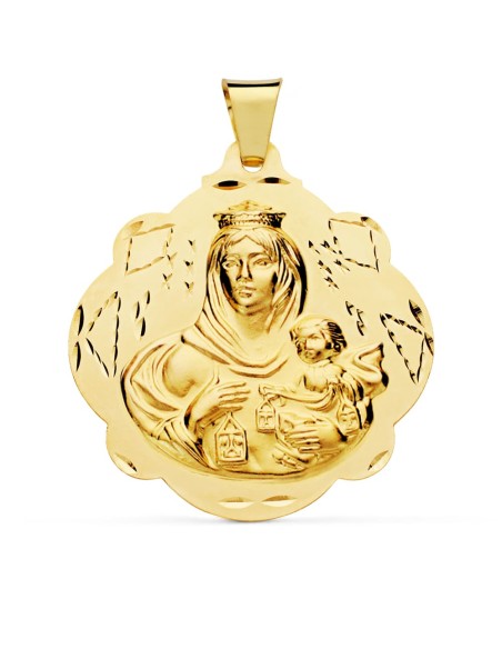 18K MEDALLA ORO AMARILLO VIRGEN DEL CARMEN PANDERETA 42 MM