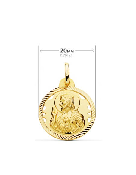 18K ESCAPULARIO ORO AMARILLO HELICE CALADO VIRGEN CARMEN Y CORAZON DE 20 MM
