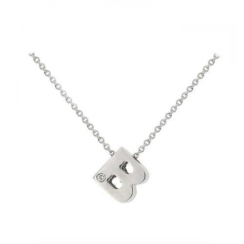 Cadena y Colgante Letra B Diamante Oro Blanco