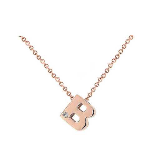 Cadena y Colgante Letra B Diamante Oro Rosa