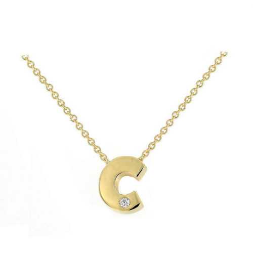 Cadena y Colgante Letra C Diamante Oro