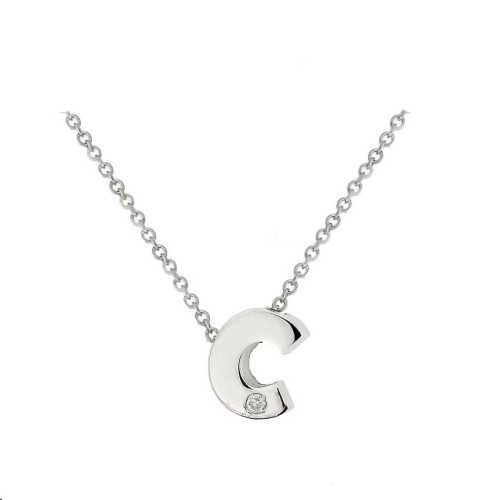 Cadena y Colgante Letra C Diamante Oro Blanco
