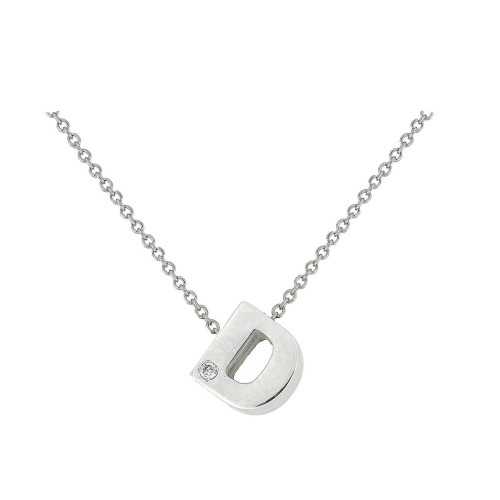 Cadena y Colgante Letra D Diamante Oro Blanco