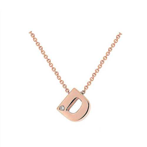 Cadena y Colgante Letra D Diamante Oro Rosa