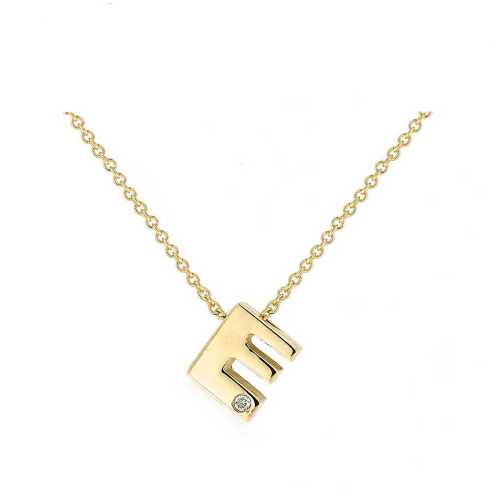 Cadena y Colgante Letra E Diamante Oro