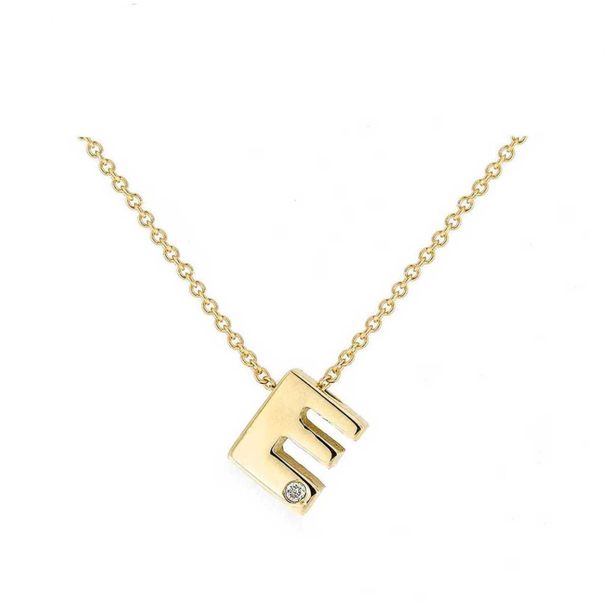 Cadena y Colgante Letra E Diamante Oro