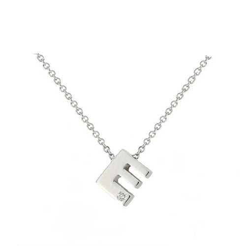 Cadena y Colgante Letra E Diamante Oro Blanco