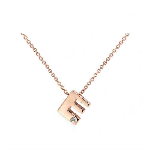 Cadena y Colgante Letra E Diamante Oro Rosa