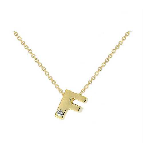 Cadena y Colgante Letra F Diamante Oro