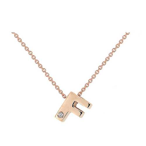 Cadena y Colgante Letra F Diamante Oro Rosa