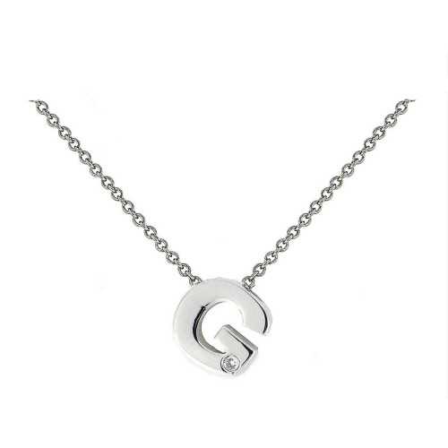 Cadena y Colgante Letra G Diamante Oro Blanco