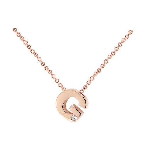 Cadena y Colgante Letra G Diamante Oro Rosa