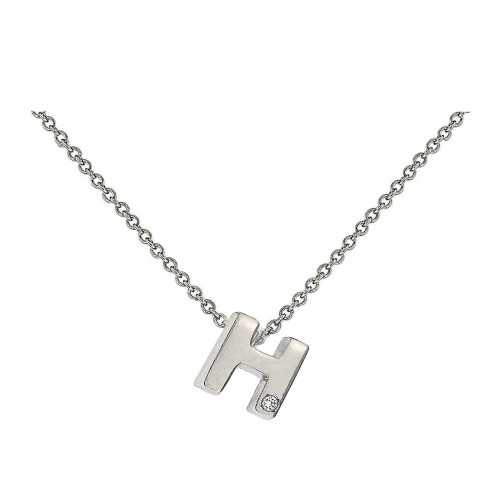 Cadena y Colgante Letra H Diamante Oro Blanco