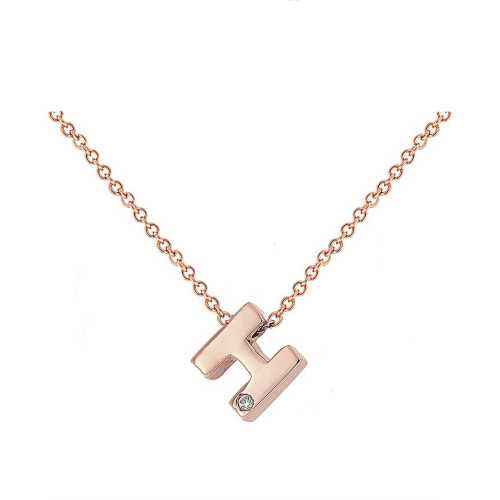 Cadena y Colgante Letra H Diamante Oro Rosa