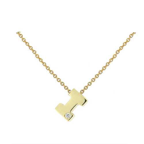 Cadena y Colgante Letra I Diamante Oro