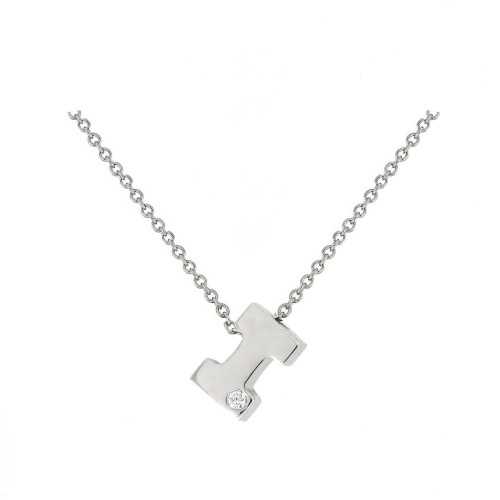 Cadena y Colgante Letra I Diamante Oro Blanco