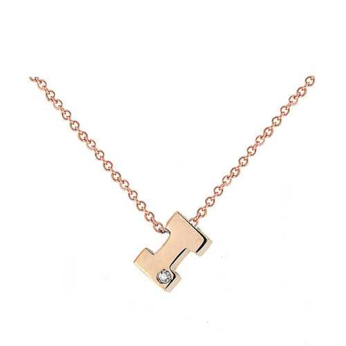 Cadena y Colgante Letra I Diamante Oro Rosa