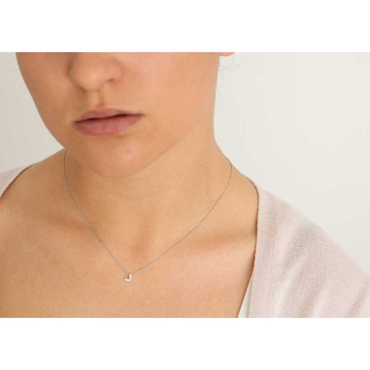 Cadena y Colgante Letra J Diamante Oro Blanco