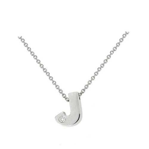 Cadena y Colgante Letra J Diamante Oro Blanco