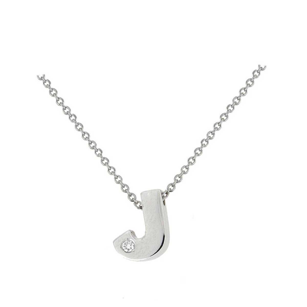 Cadena y Colgante Letra J Diamante Oro Blanco