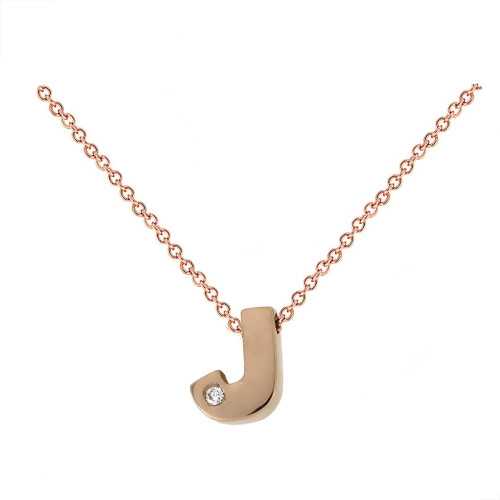 Cadena y Colgante Letra J Diamante Oro Rosa
