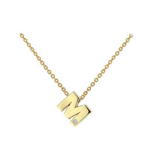 Cadena y Colgante Letra M Diamante Oro