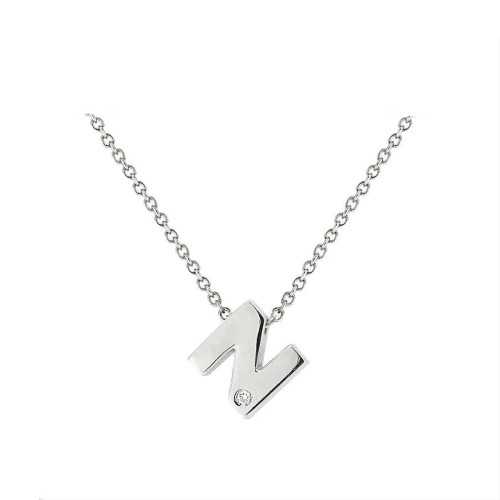 Cadena y Colgante Letra N Diamante Oro Blanco