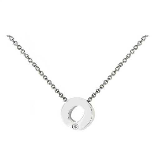 Cadena y Colgante Letra O Diamante Oro Blanco