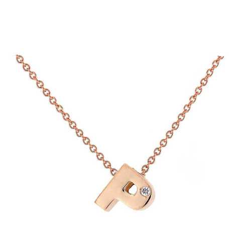 Cadena y Colgante Letra P Diamante Oro Rosa