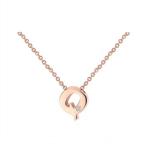 Cadena y Colgante Letra Q Diamante Oro Rosa