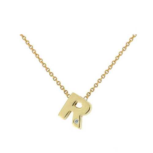 Cadena y Colgante Letra R Diamante Oro
