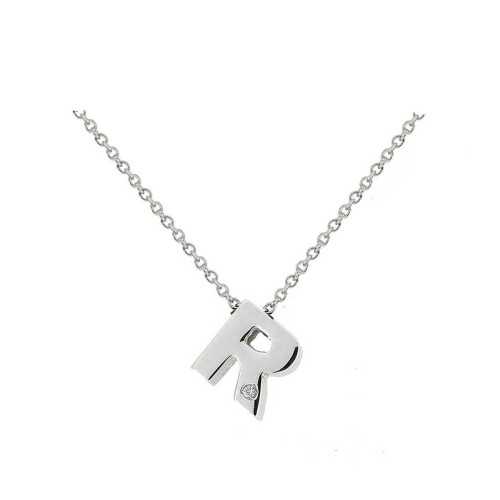 Cadena y Colgante Letra R Diamante Oro Blanco