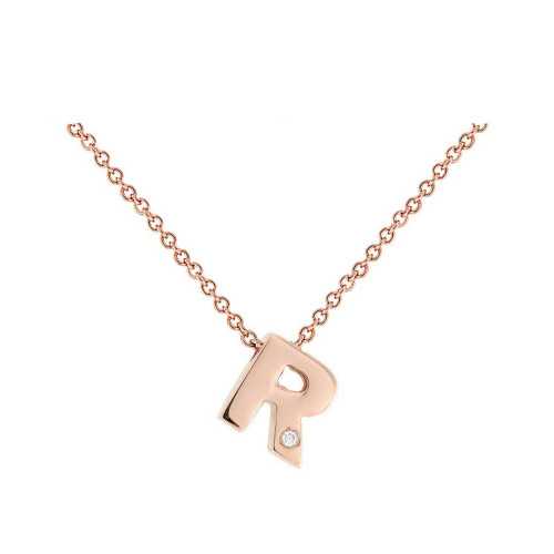 Cadena y Colgante Letra R Diamante Oro Rosa