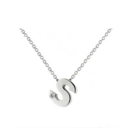 Cadena y Colgante Letra S Diamante Oro Blanco