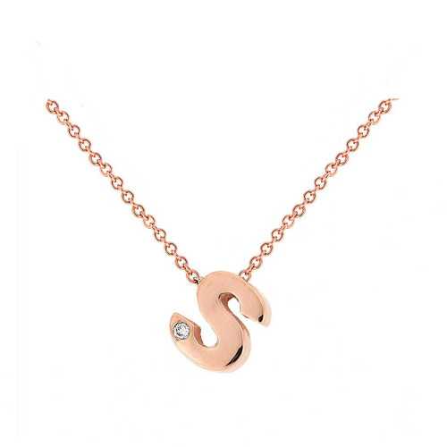 Cadena y Colgante Letra S Diamante Oro Rosa